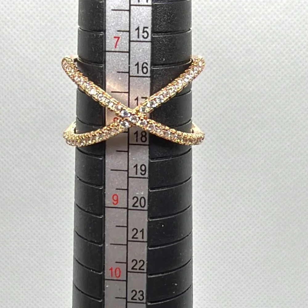 NEW 925 Silver Rose Gold Vermeil Pave CZ Criss Cross Ring Architectural Size 8 - Picture 10 of 16
